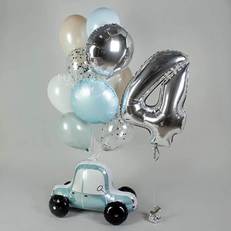 Набор: ходящий шар «Машинка» + фонтан из шаров и цифра