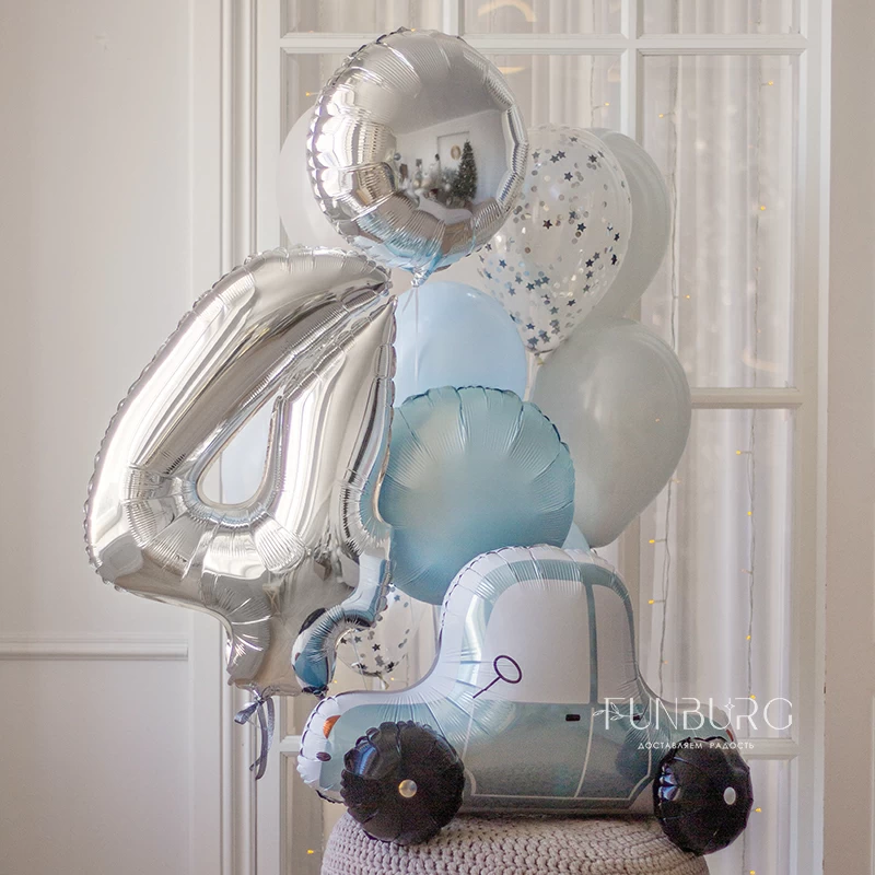 Набор: ходящий шар «Машинка» + фонтан из шаров и цифра