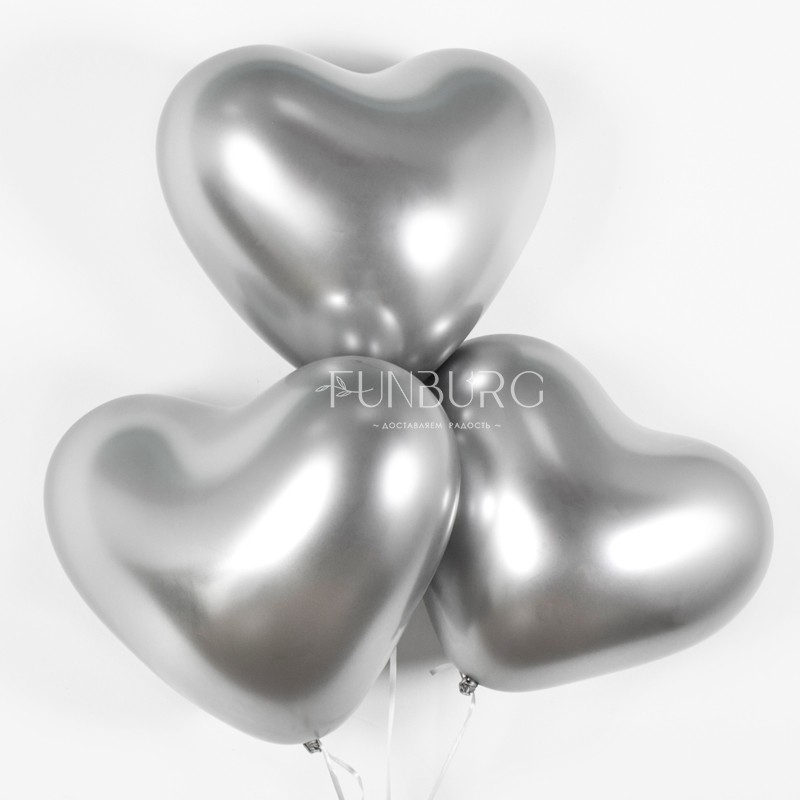 Воздушные шары (14 дюймов) «Сердца Chrome» серебро