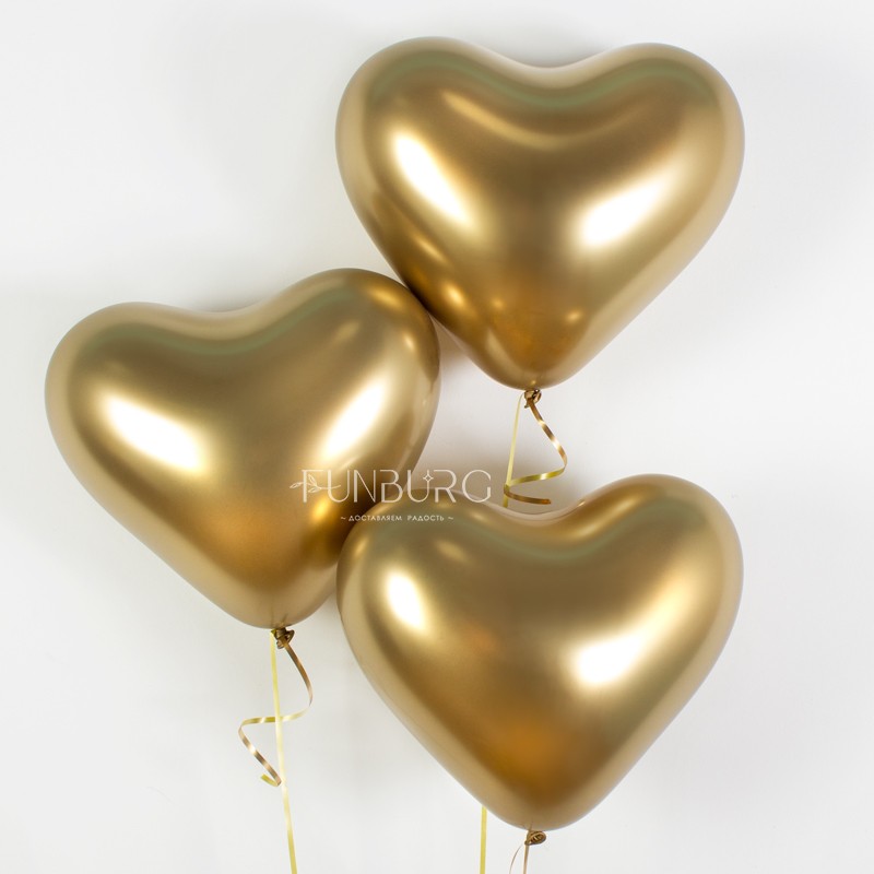 Воздушные шары (14 дюймов) «Сердца Chrome» золото
