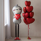 Набор: ходящий шар «Влюблённый ленивец» + связка сердец