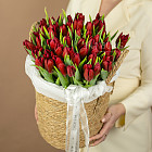 Корзина красных тюльпанов «Клубничное варенье»